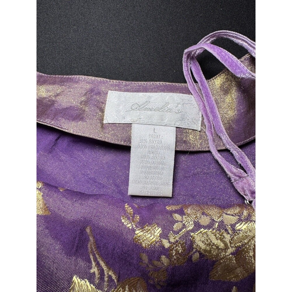 Vintage Amelia's Pajama Set Purple Gold Metallic Satin Floral Brocade Cami M/L - Picture 10 of 11
